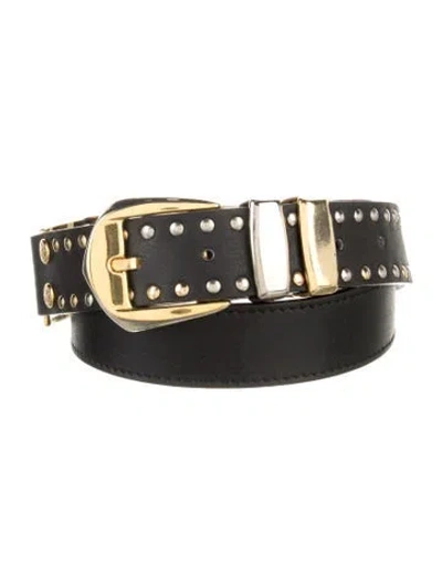 Pre-owned Versace Leather Studded Accents Belt In Black