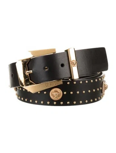 Pre-owned Versace Leather Studded Accents Belt In Black