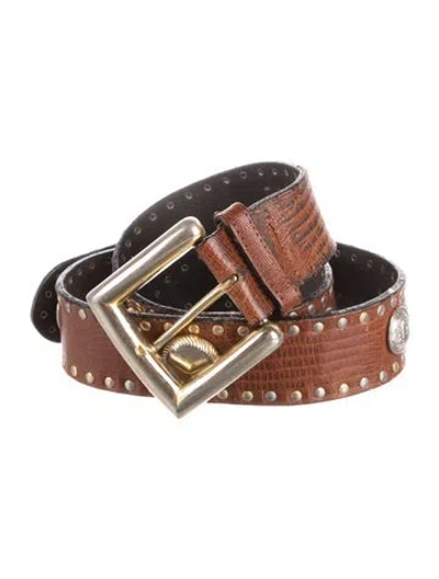 Pre-owned Versace Leather Studded Accents Belt In Brown