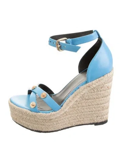 Pre-owned Versace Leather Studded Accents Espadrilles In Blue