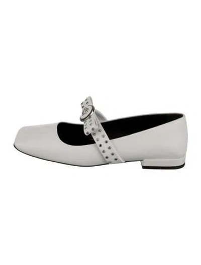 Pre-owned Versace Leather Studded Accents Mary Jane Flats In White