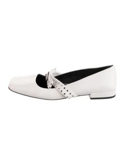 Pre-owned Versace Leather Studded Accents Mary Jane Flats In White