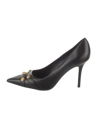 Pre-owned Versace Leather Studded Accents Pumps In Black