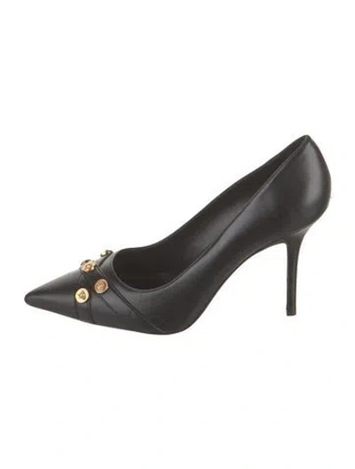 Pre-owned Versace Leather Studded Accents Pumps In Black