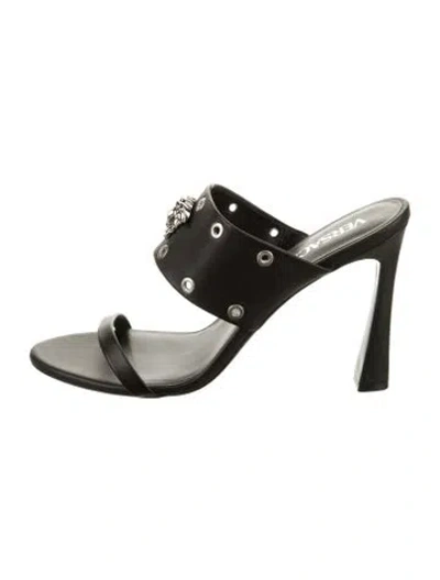 Pre-owned Versace Leather Studded Accents Slides In Black