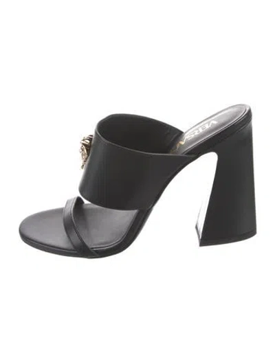 Pre-owned Versace Leather Studded Accents Slides In Black