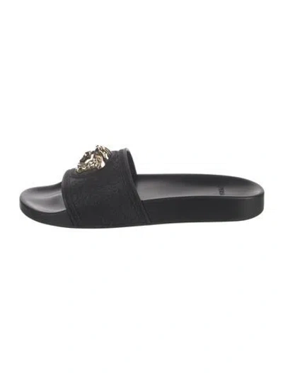 Pre-owned Versace Leather Studded Accents Slides In Black