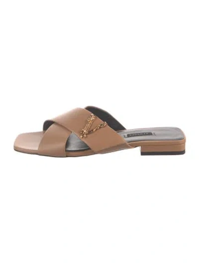 Pre-owned Versace Leather Studded Accents Slides In Brown