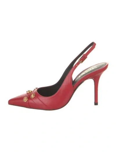 Pre-owned Versace Leather Studded Accents Slingback Pumps In Red