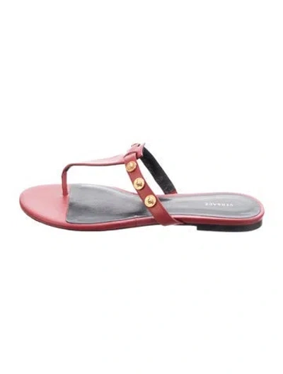 Pre-owned Versace Leather Studded Accents T-strap Sandals In Red