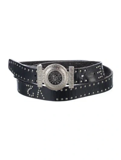 Pre-owned Versace Leather Studded Accents Waist Belt In Black