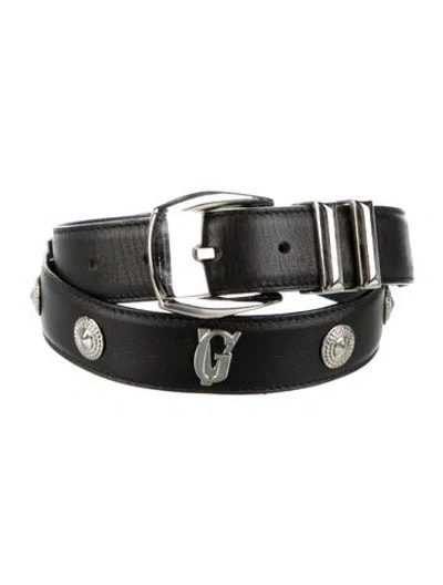 Pre-owned Versace Leather Studded Accents Waist Belt In Black