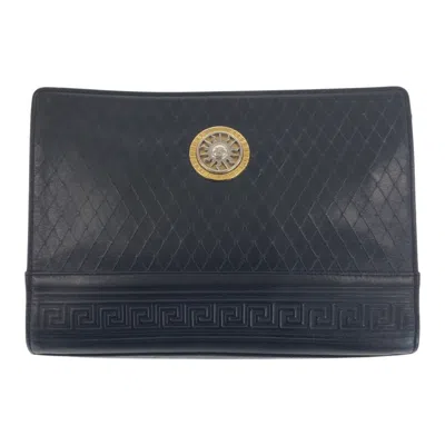 Versace Leather Sunburst Clutch In Black