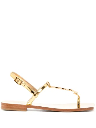 Versace Leather T-strap Sandals In Gold