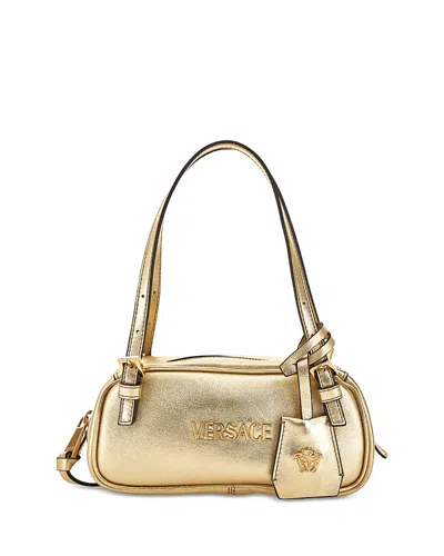 Versace Leather Tag Bowling Shoulder Bag In Gold