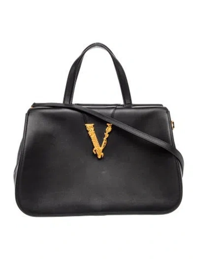 Pre-owned Versace Leather Top Handle Bag In Black