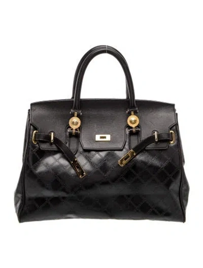 Pre-owned Versace Leather Top Handle Bag In Black