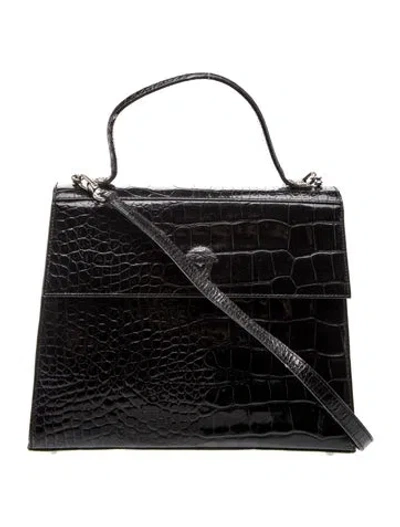 Pre-owned Versace Leather Top Handle Bag In Black