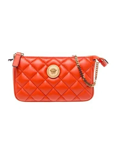Pre-owned Versace Leather Top Handle Bag In Orange