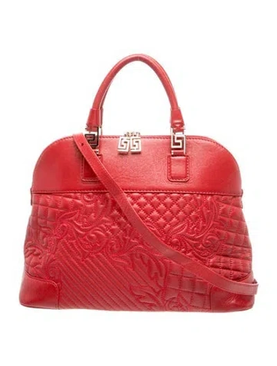 Pre-owned Versace Leather Top Handle Bag In Red
