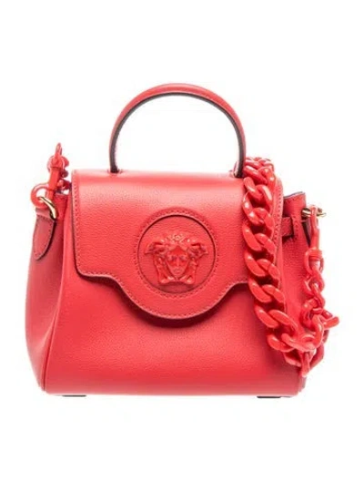Pre-owned Versace Leather Top Handle Bag In Red