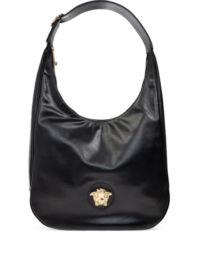 Versace Leather Tote Bag In Black