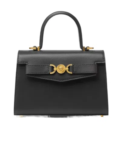 Versace Leather Tote Bag In Black