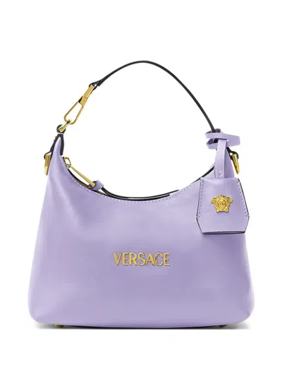 Versace Leather Tote Bag In Purple