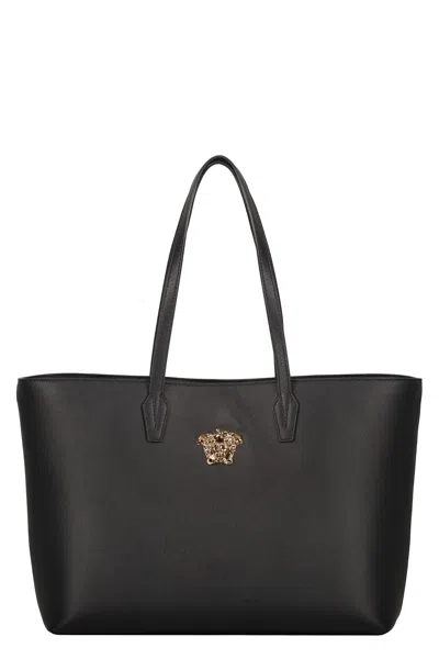 Versace Leather Tote In Black