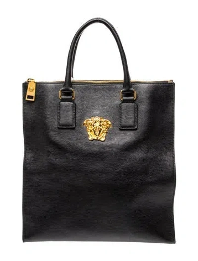 Pre-owned Versace Leather Tote In Black