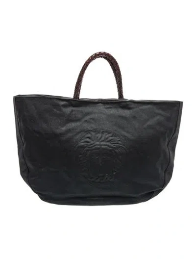 Pre-owned Versace Leather Tote In Black