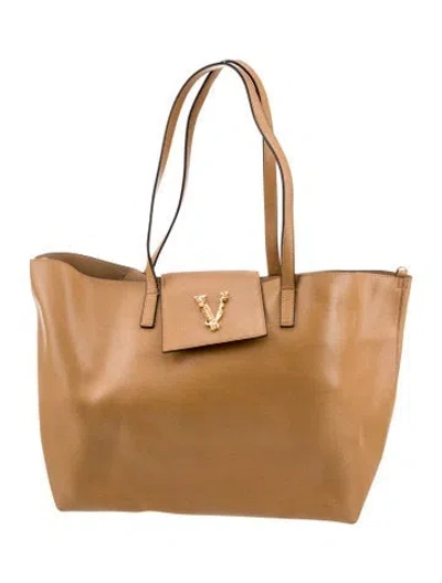 Pre-owned Versace Leather Tote In Brown