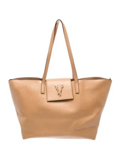 Pre-owned Versace Leather Tote In Brown