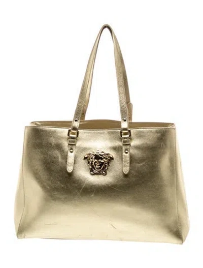 Pre-owned Versace Leather Tote In Gold