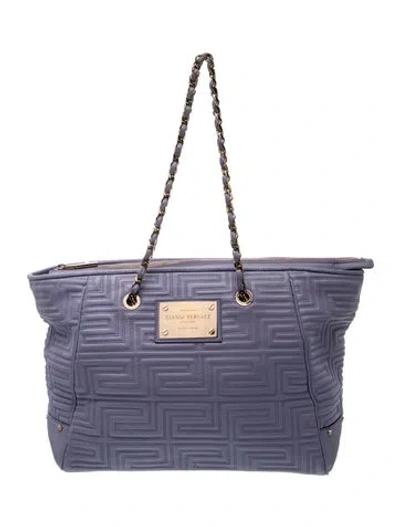Pre-owned Versace Leather Tote In Purple