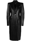 Versace Leather Single Breasted Long Coat In Black