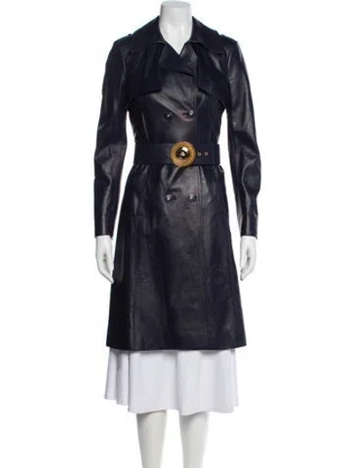 Pre-owned Versace Leather Trench Coat In Blue