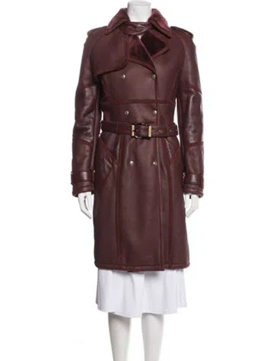 Pre-owned Versace Leather Trench Coat In Burgundy