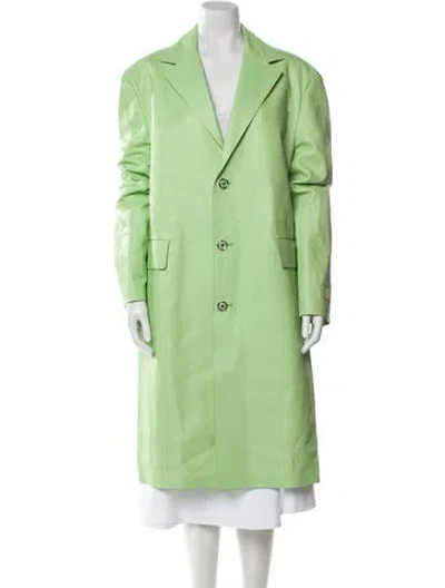 Pre-owned Versace Leather Trench Coat In Green