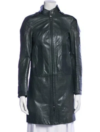 Pre-owned Versace Leather Trench Coat In Green