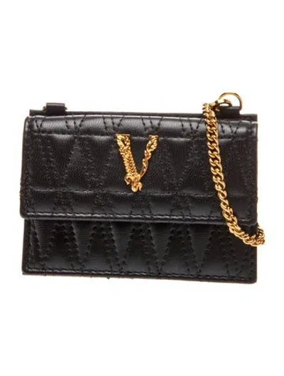 Pre-owned Versace Leather Trifold Wallet In Black