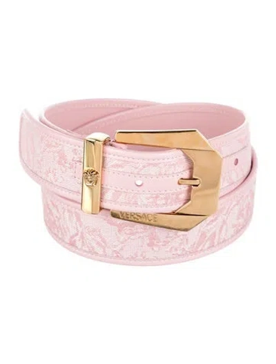 Pre-owned Versace Leather Trim Embellishment Belt In Pink