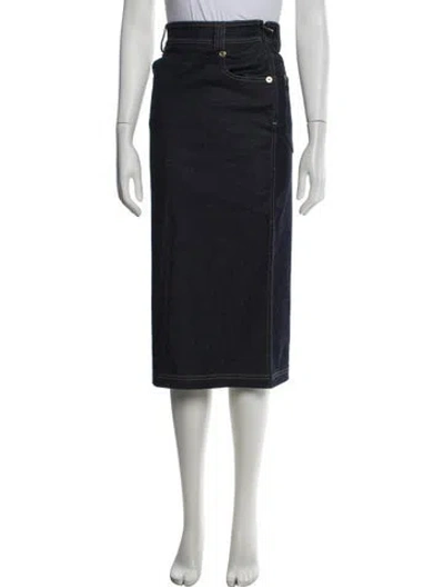 Pre-owned Versace Leather Trim Embellishment Midi Length Skirt In Blue
