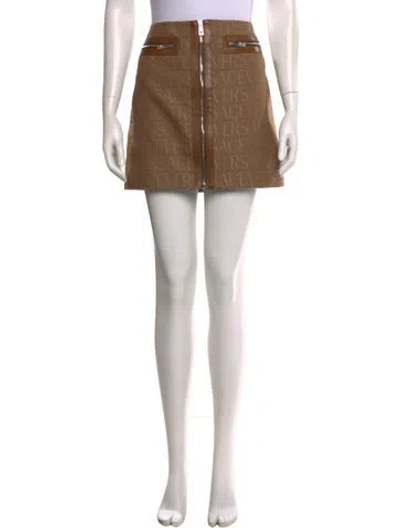 Pre-owned Versace Leather Trim Embellishment Mini Skirt In Neutral