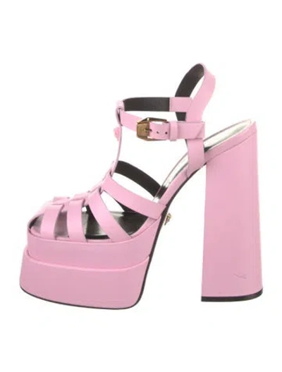 Pre-owned Versace Leather T-strap Sandals In Pink