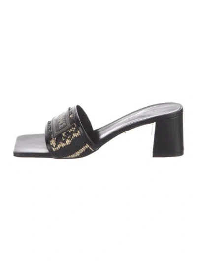 Pre-owned Versace Leather Tweed Pattern Slides In Black