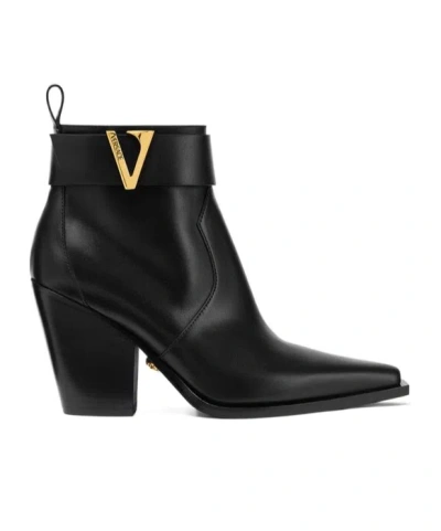 VERSACE LEATHER V-BUCKLE BOOTS