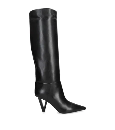 Versace Leather V-heel Knee-high Boots 85 In Black