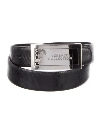 Pre-owned Versace Leather Waist Belt In Black