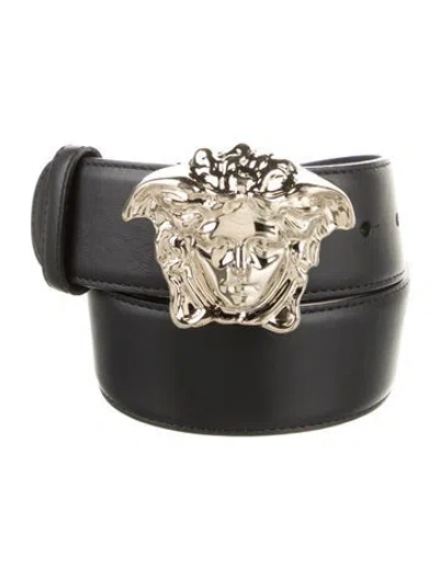 Pre-owned Versace Leather Waist Belt In Black